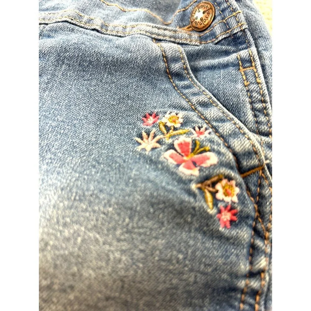 Oshkosh Toddler Girls Overalls Jean Flower Print Pockets Size 4T - Picture 3 of 6